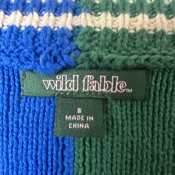 Wild Fable sz S Sweater Vest Oversized Cable-Knit V-Neck Blue & Green tennisprep - Picture 3 of 6